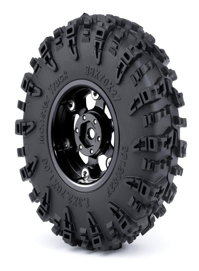 WEFEINO 4PCS 1.3" Aluminium Wheels Rims Hub & 70mm Soft Rubber Tires Upgrade Parts for 1/24 Axial SCX24 1/18 Tra-xxas TRX4-M RC Crawler Car (Black) - Image 4